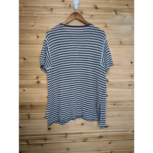 Eileen Fisher Sweater Womens Large Gray Striped Organic Linen Short Sleeve - Picture 4 of 9